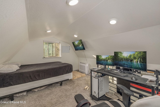 16749 W Cade Rd, Hauser, ID 83854 - bedroom with lofted ceiling, carpet, and a desk