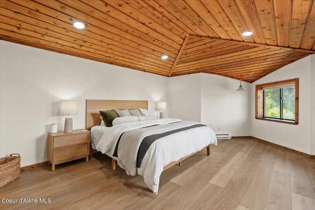400 S Ohana Beach Dr, Coeur Dalene, ID 83814 - bedroom with wooden ceiling, lofted ceiling, light wood-style flooring, recessed lighting, and a baseboard heating unit