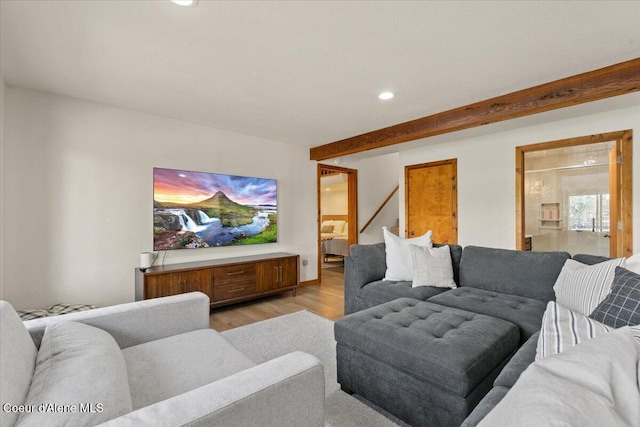 400 S Ohana Beach Dr, Coeur Dalene, ID 83814 - living room with light wood-type flooring, recessed lighting, and stairway