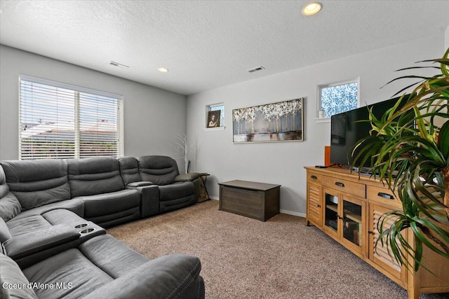 838 W Jenicek Loop, Post Falls, ID 83854 - living room featuring a textured ceiling, carpet, and recessed lighting