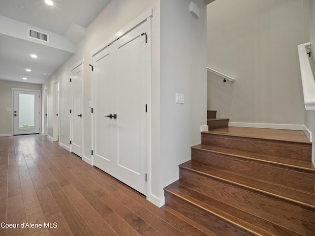 995 E Railroad Ave, Post Falls, ID 83854 - hallway featuring stairs, wood finished floors, and recessed lighting