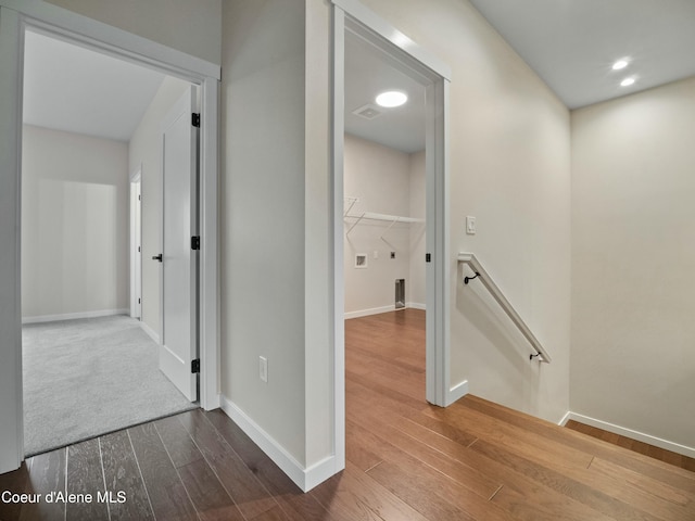 995 E Railroad Ave, Post Falls, ID 83854 - hall featuring an upstairs landing and wood finished floors