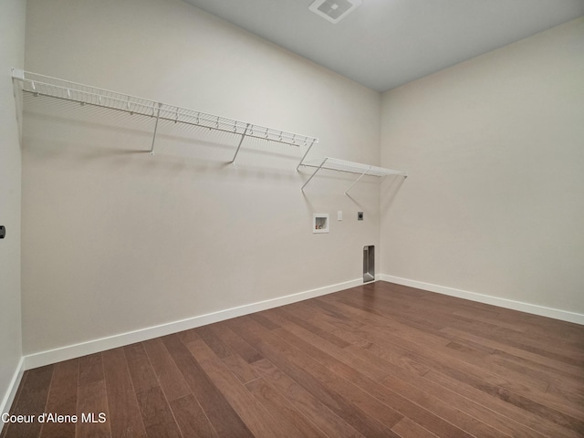 995 E Railroad Ave, Post Falls, ID 83854 - laundry room featuring hookup for an electric dryer, dark wood-type flooring, and washer hookup