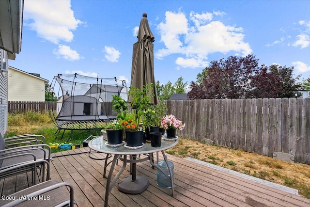 3569 E Jordan Dr, Post Falls, ID 83854 - deck with a trampoline and a fenced backyard