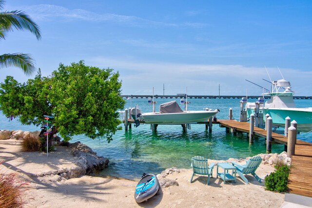 view of dock with a water view