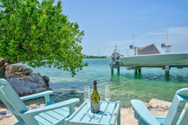 view of dock with a water view