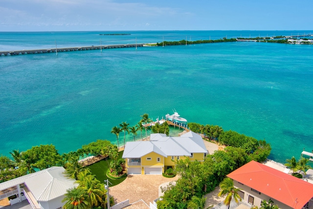 aerial view with a water view