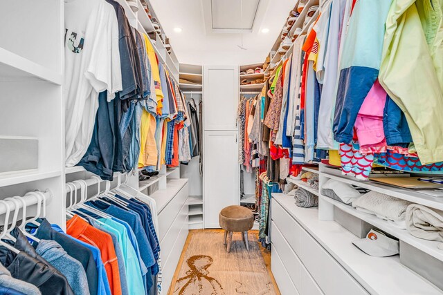 spacious closet featuring light hardwood / wood-style floors