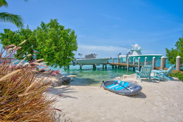 view of dock with a water view