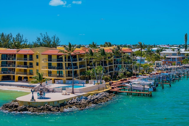 exterior space featuring a water view