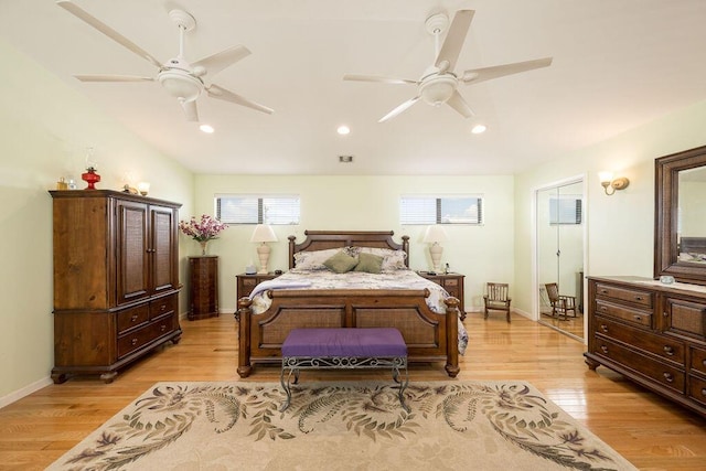 bedroom featuring ceiling fan and light hardwood / wood-style floors