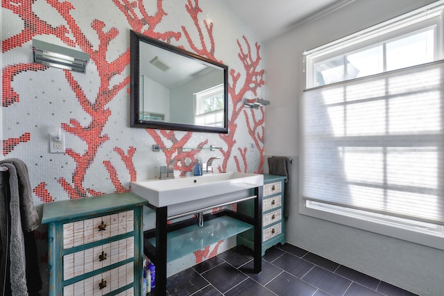 bathroom featuring vanity, tile patterned flooring, and visible vents