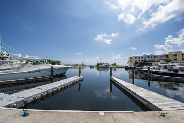 view of dock with a water view