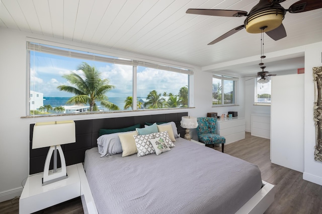 107 Hilson Ct, Tavernier, FL 33070 - bedroom featuring wood finished floors, wood ceiling, and ceiling fan