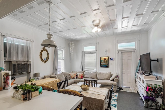 901 Eisenhower Dr, Key West, FL 33040 - living room with crown molding, cooling unit, and a ceiling fan