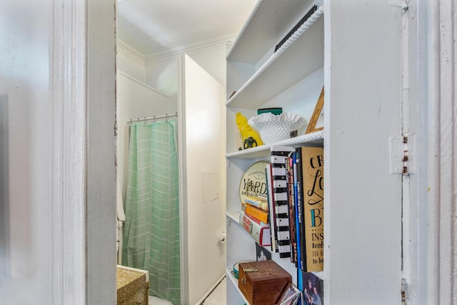 bathroom with crown molding