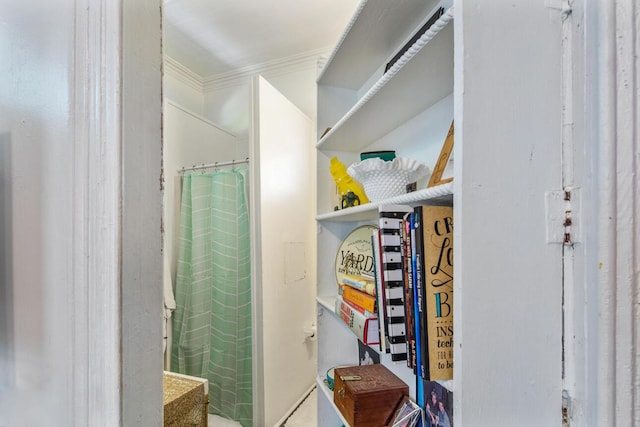 901 Eisenhower Dr, Key West, FL 33040 - bathroom with crown molding and a shower with shower curtain