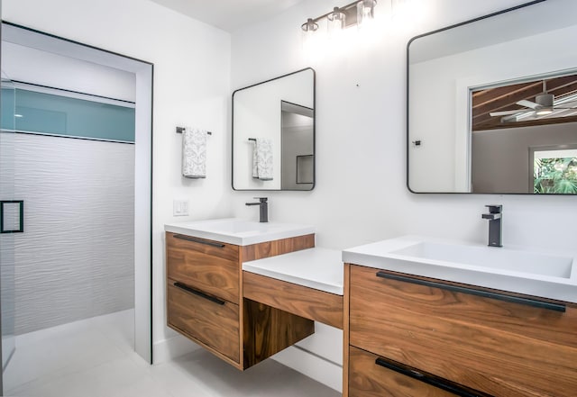 bathroom with vanity and walk in shower