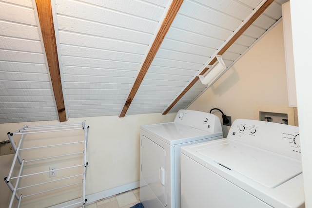 laundry area featuring baseboards, washer and dryer, and laundry area