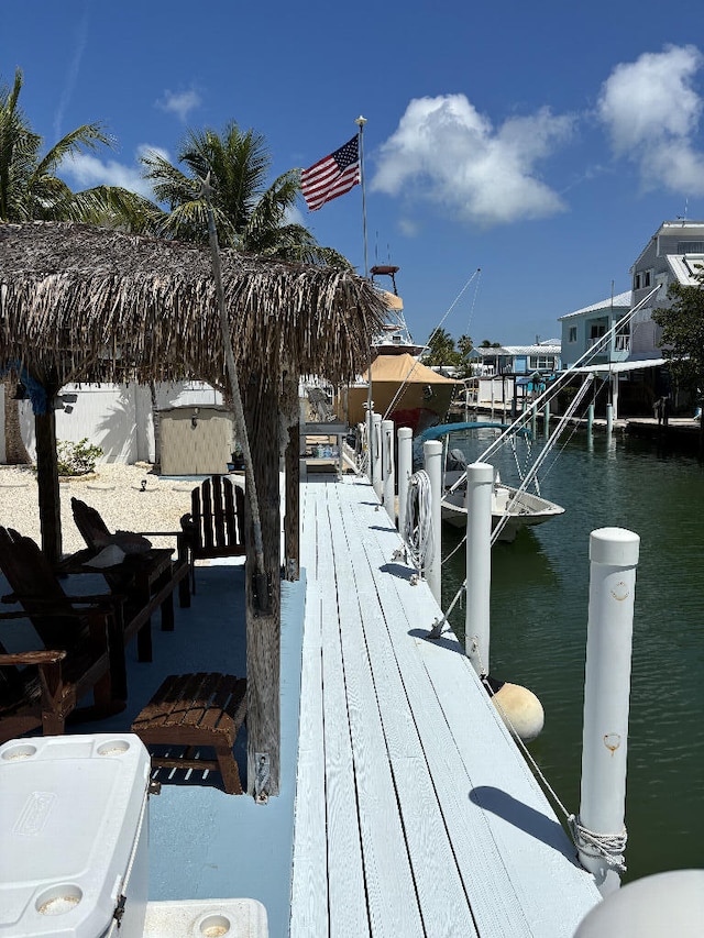 view of dock with a water view