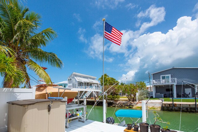 dock area featuring a water view and boat lift