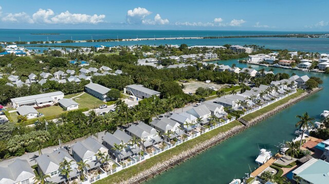 aerial view with a water view and a residential view