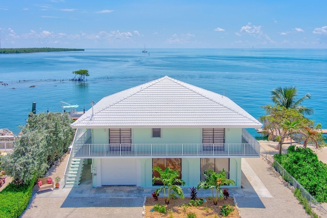 aerial view with a water view