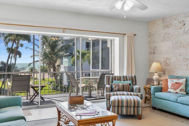 140 Aregood Ln Unit C2, Islamorada, FL 33036 - living area with a ceiling fan and a textured ceiling