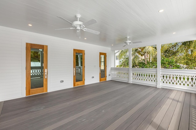 wooden deck with ceiling fan