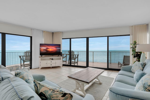 living area with light tile patterned flooring