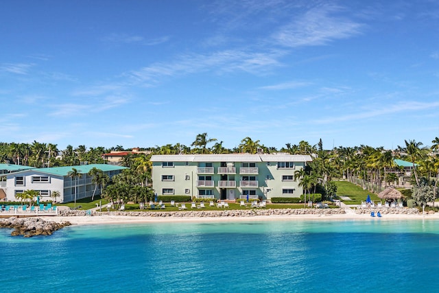 exterior space featuring a view of the beach