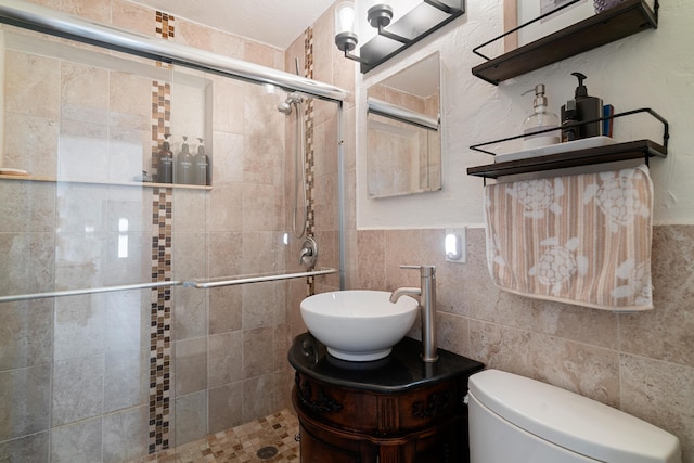 125 Harbor Dr, Key Largo, FL 33037 - full bath with a shower stall, tile walls, and vanity