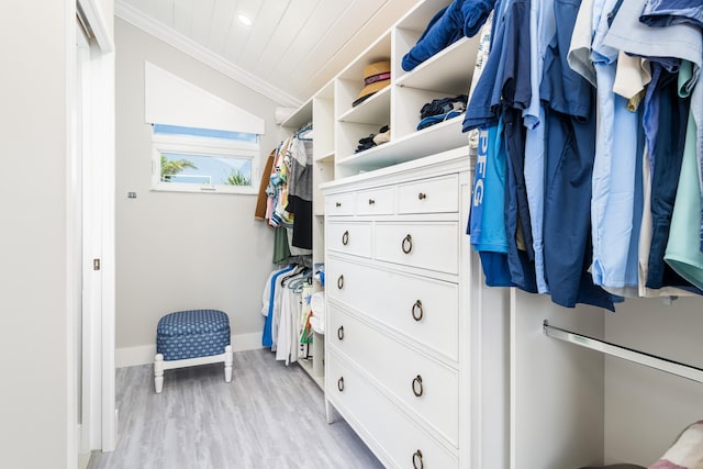 walk in closet with light wood-type flooring