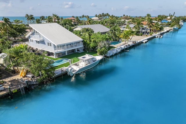 aerial view featuring a water view