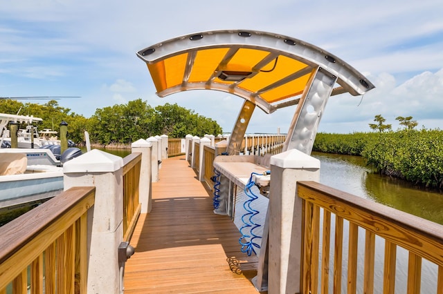 dock area with a water view