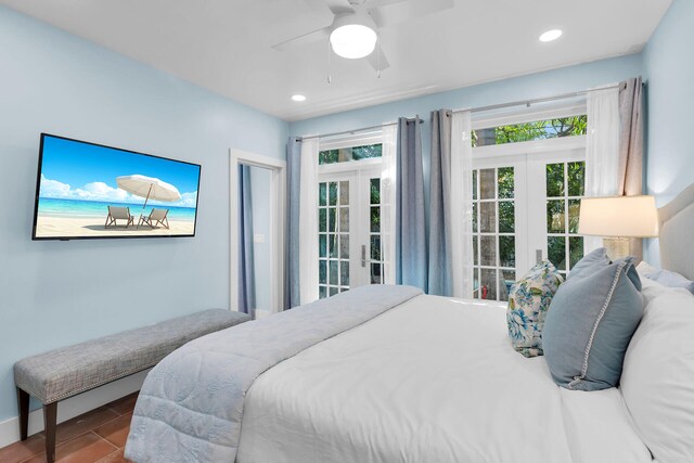 820 Carsten Ln, Key West, FL 33040 - bedroom featuring french doors, a ceiling fan, and recessed lighting