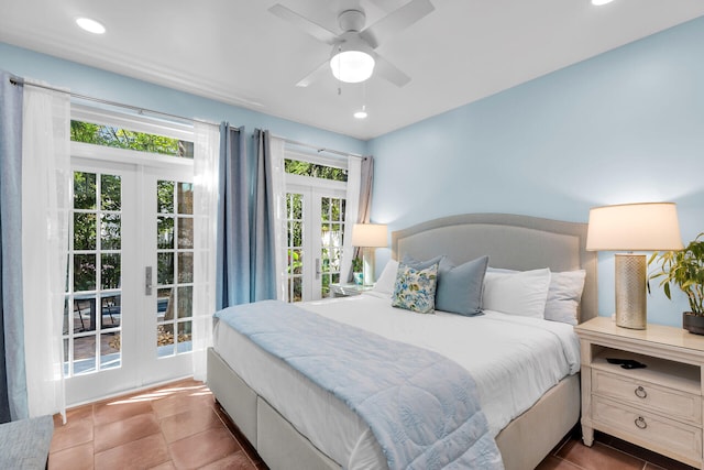 820 Carsten Ln, Key West, FL 33040 - tiled bedroom featuring french doors, recessed lighting, and ceiling fan