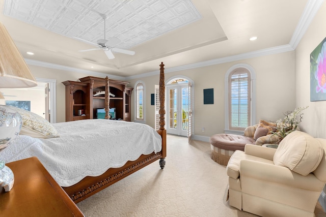 69 Cannon Royal Dr, Shark Key, FL 33040 - bedroom with access to exterior, light carpet, crown molding, and baseboards