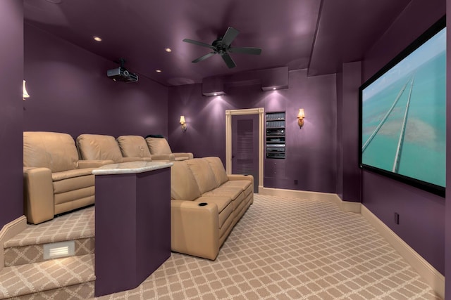 69 Cannon Royal Dr, Shark Key, FL 33040 - cinema featuring carpet flooring, recessed lighting, baseboards, and ceiling fan