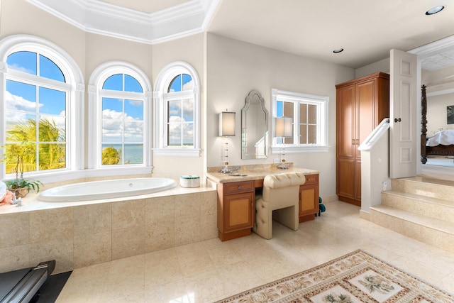 69 Cannon Royal Dr, Shark Key, FL 33040 - ensuite bathroom with tile patterned floors, ornamental molding, ensuite bathroom, a bath, and vanity