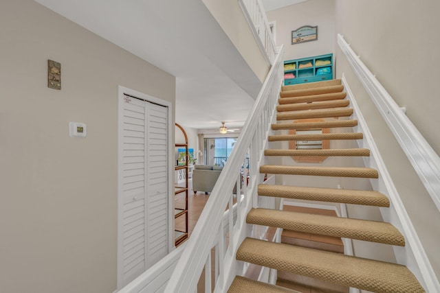 601 W Ocean Dr Unit 414D, Key Colony, FL 33051 - stairway featuring ceiling fan