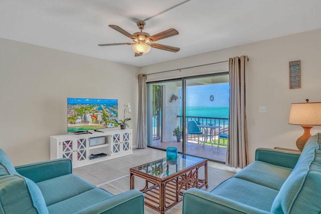 601 W Ocean Dr Unit 414D, Key Colony, FL 33051 - tiled living room with a ceiling fan