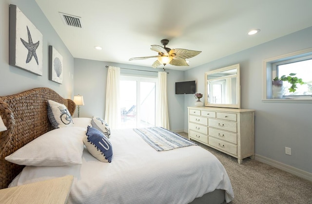 bedroom with carpet flooring and ceiling fan