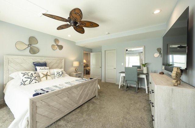 bedroom featuring ceiling fan and carpet flooring