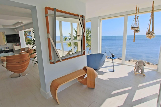 30 Ocean Front Dr, Key Largo, FL 33037 - living area with a water view and light hardwood / wood-style floors