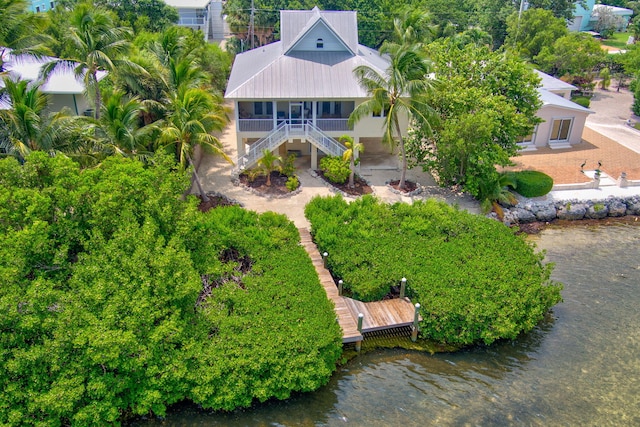 aerial view with a water view