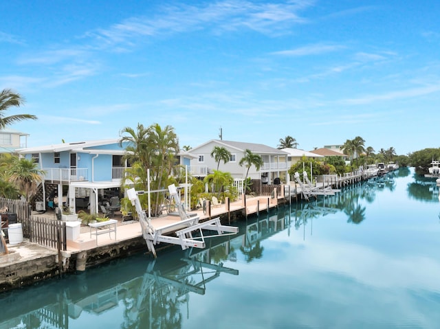 dock area featuring a water view