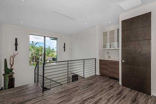 interior space featuring dark wood-type flooring and sink