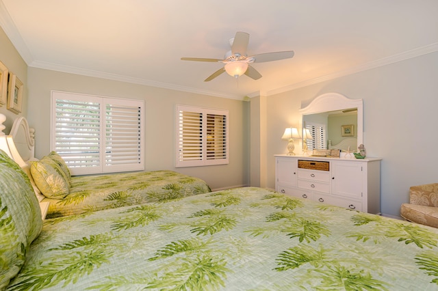 bedroom featuring crown molding and ceiling fan