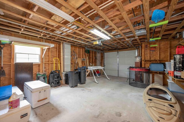 garage with a garage door opener